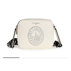 Karl Lagerfeld Cream Crossbody Camera Bag with Logo Strap NWT